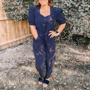 Vintage 80's Navy Button Polka Dot Jumpsuit 9 10